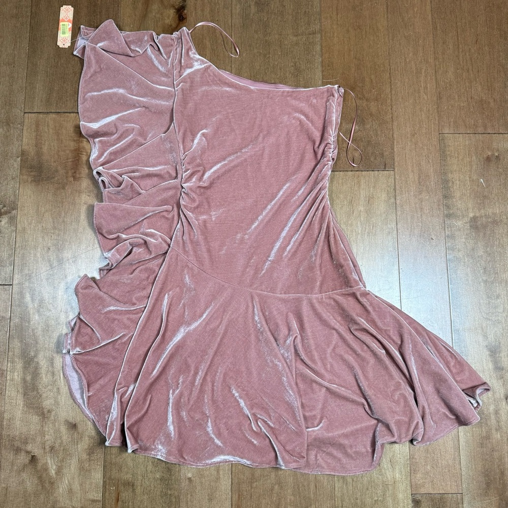Gianni Bini Glitzy Daze One Shoulder Ruffle Pink Velveteen Dress Women’s L (NWT) - Picture 3 of 8